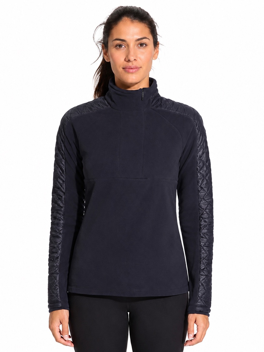 Athleta Vortex Half Zip Pullover Sweater Large Navy Quilted Thumbhole Fleece